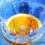 orange splash girl blue water
