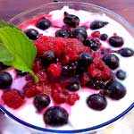 mixed berries on natural yogurt mint