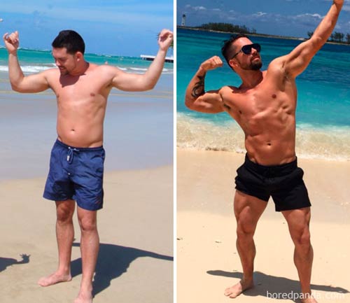 boredpanda chubby beach guy transformation 2 years before and after exercise program