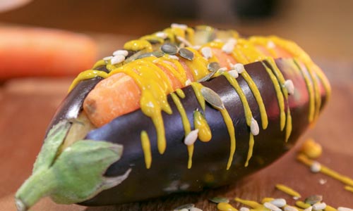 dirrty dog carrot and aubergine hotdog subsititute by figgy poppleton-rice
