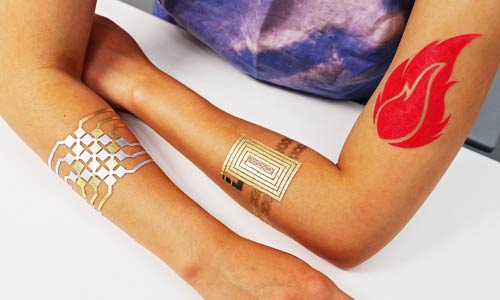 mit media lab duoskin 3 types of user interfaces on silver gold conductive arm stickers
