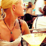 blonde girl night out drink gold martini glass