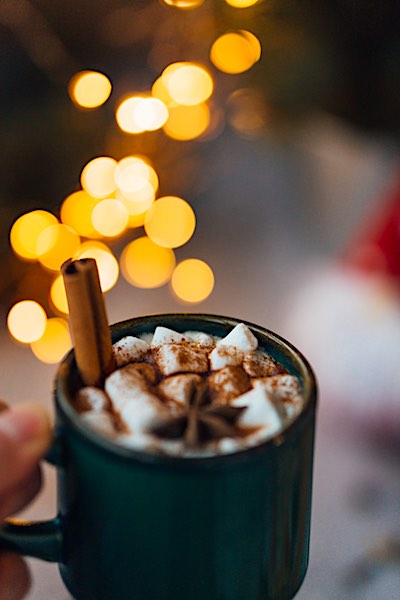 drinking cocoa smarter hot chocolate mug marshmallows cinnamon anise bokeh