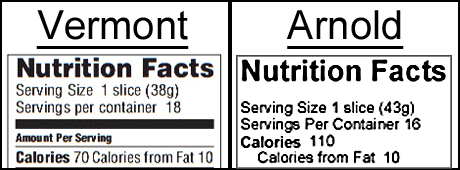 vermont soft whole wheat and arnold whole grain nutrition facts calories